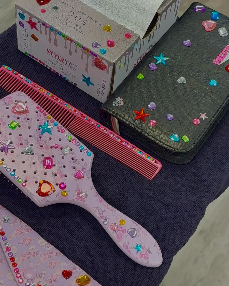 Kait’s jewelled brush, comb and clips